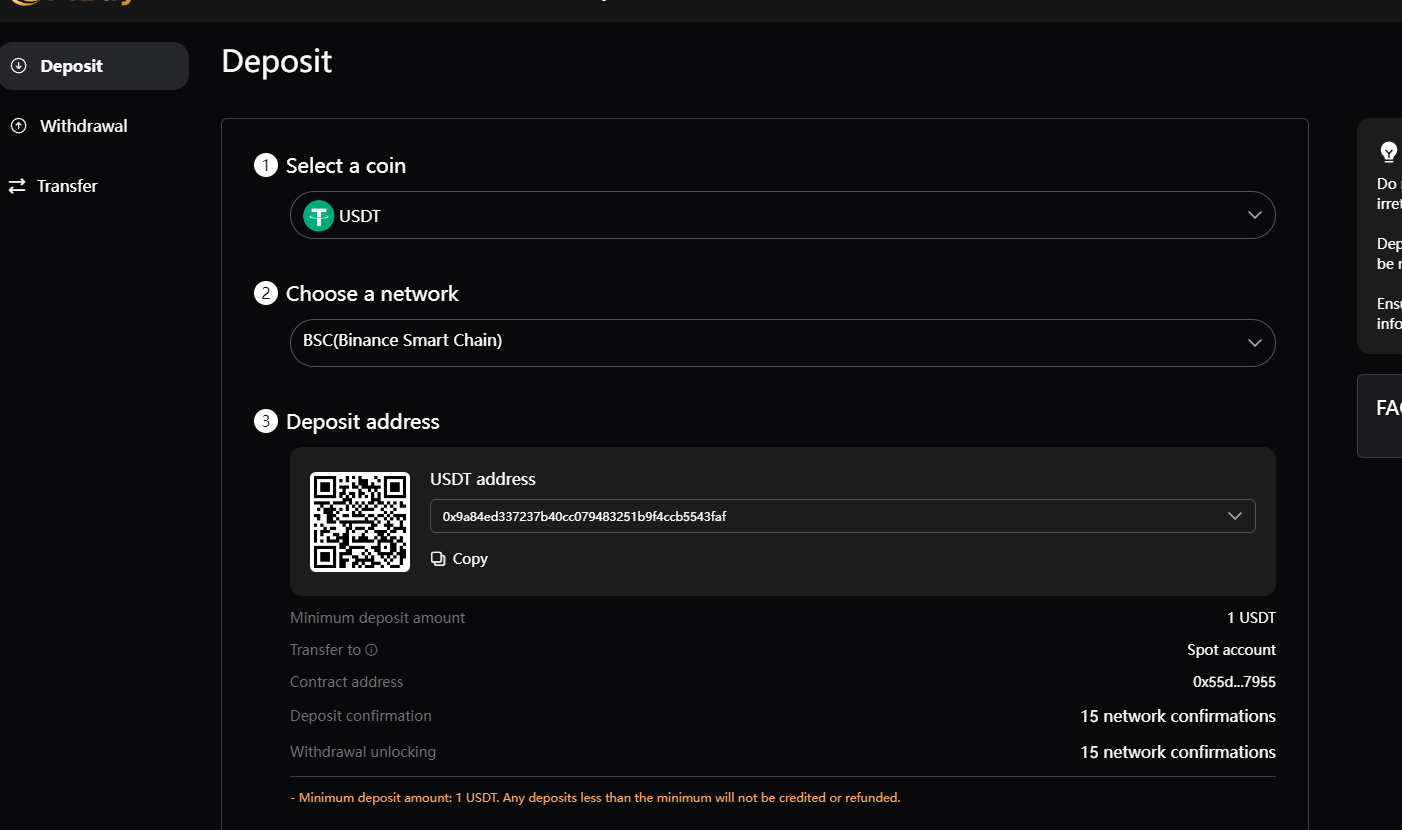 如何在 Fibay 上存入加密货币 - 网页指南 图片 3